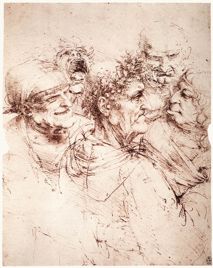 3-5 Leonardo da Vinci, A Group of Five Grotesque Heads, 1495. Pen and ink, 26.1 x 20.6 cm. Royal Library, Windsor.