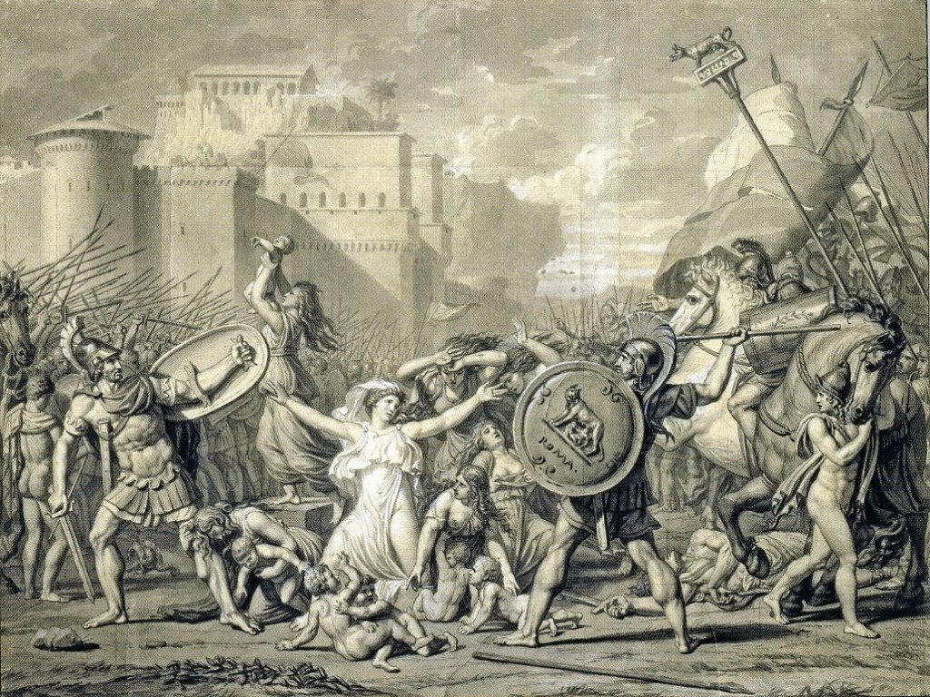 5-30 Jacques-Louis David, Compositional study for ‘The Sabine Women’. Pen, brown and black ink, over black chalk, gray wash and white heightening, 47.6 x 63.6 cm. Musée du Louvre, Paris