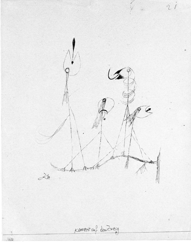 Concert on a Branch (Konzert auf dem Zweig), 1921. Pen and black ink, 28.2 x 22 cm. Zentrum Paul Klee, Bern.