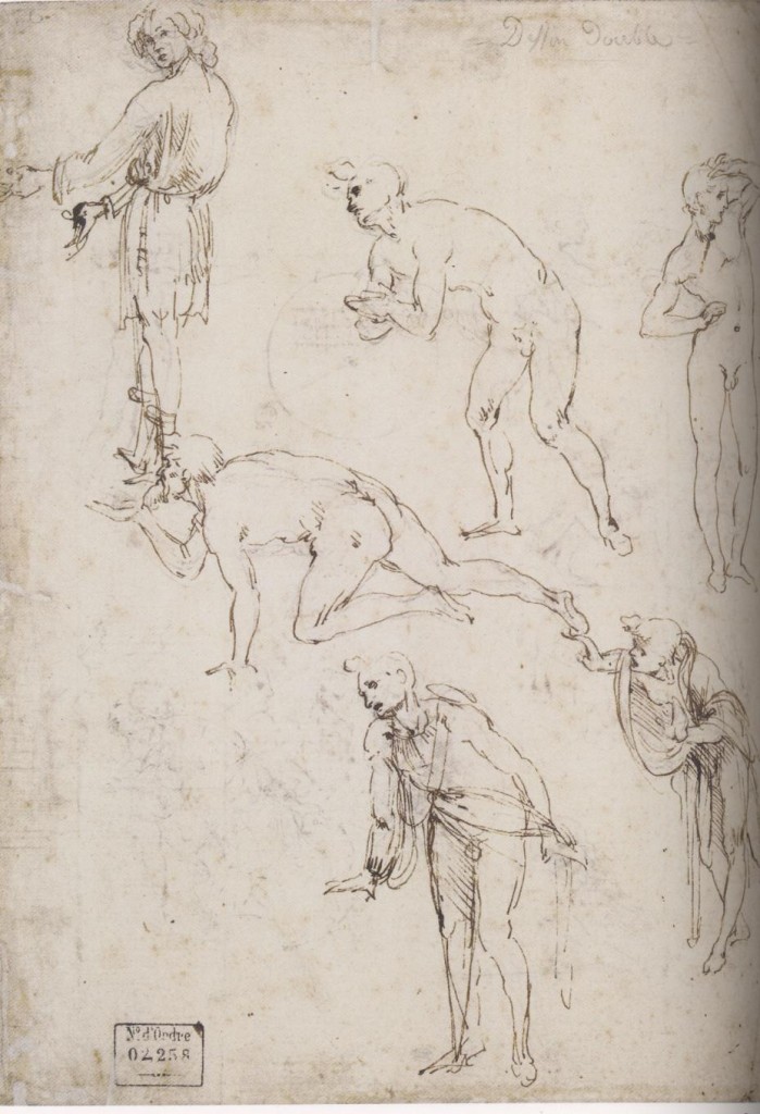 3-4 Leonardo da Vinci, Studies of Nude or Draped Men, [for Adoration of Magi], 1481-83. Pen and brown ink over leadpoint, 27.7 x 20.9 cm. Musée du Louvre, Paris.