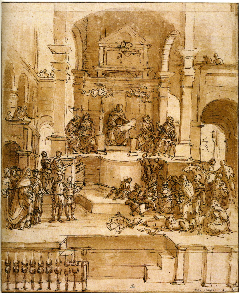 2-20 Filippino Lippi, Triumph of St. Thomas Aquinas, ca. 1488. Pen and brown ink and brown wash, 29.1 x 23.9 cm. British Museum, London.