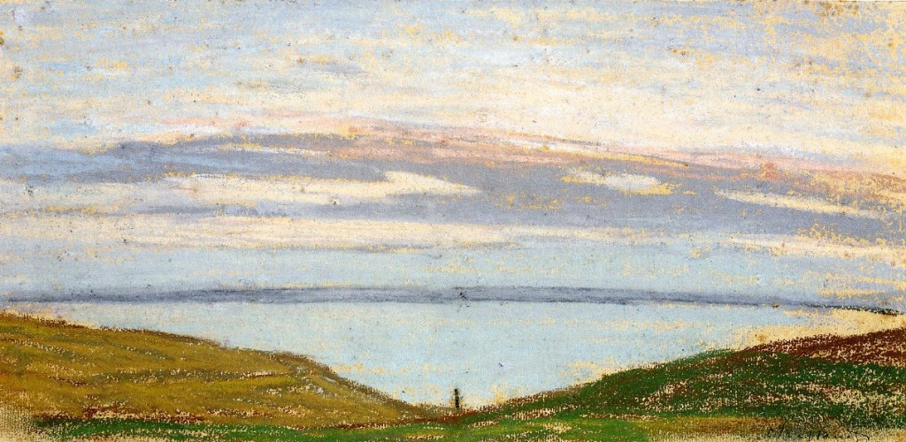 6-23 Claude Monet, Broad Landscape, ca. 1864-66. Pastel, 17.4 x 35.9 cm. Boston, Museum of Fine Arts.