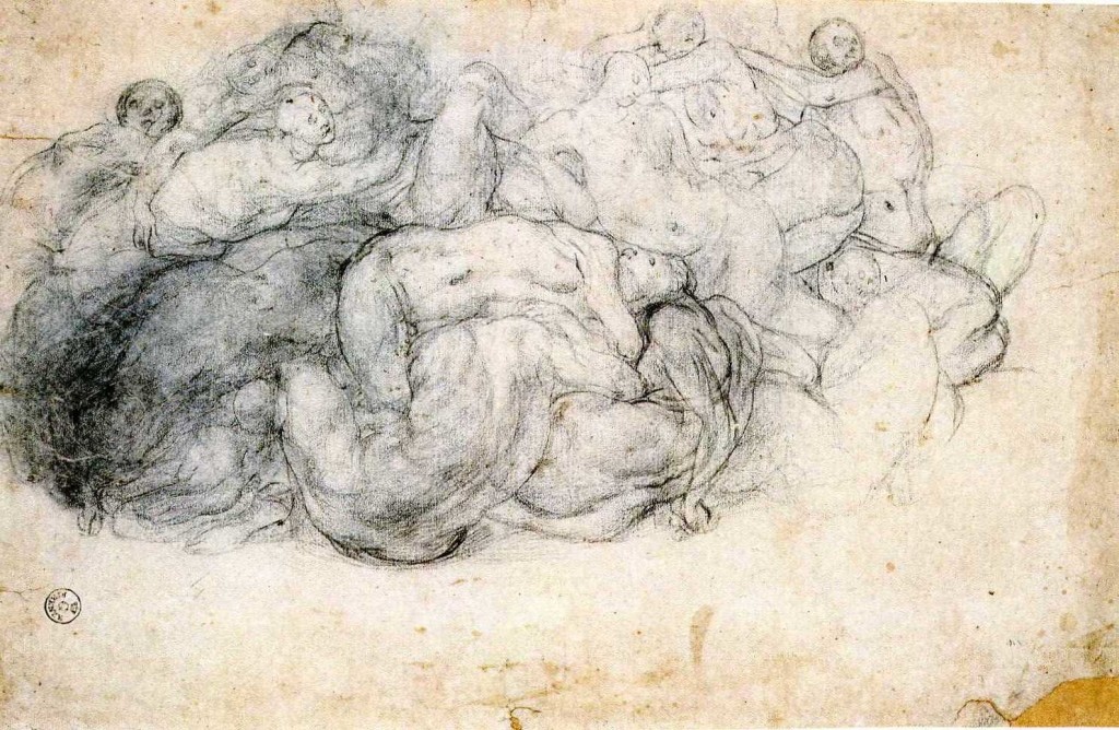 3-29 Pontormo, Study for 'The Deluge', San Lorenzo, 1550-1555. Black chalk, 26.6 x 40.2 cm. Uffizi, Florence.