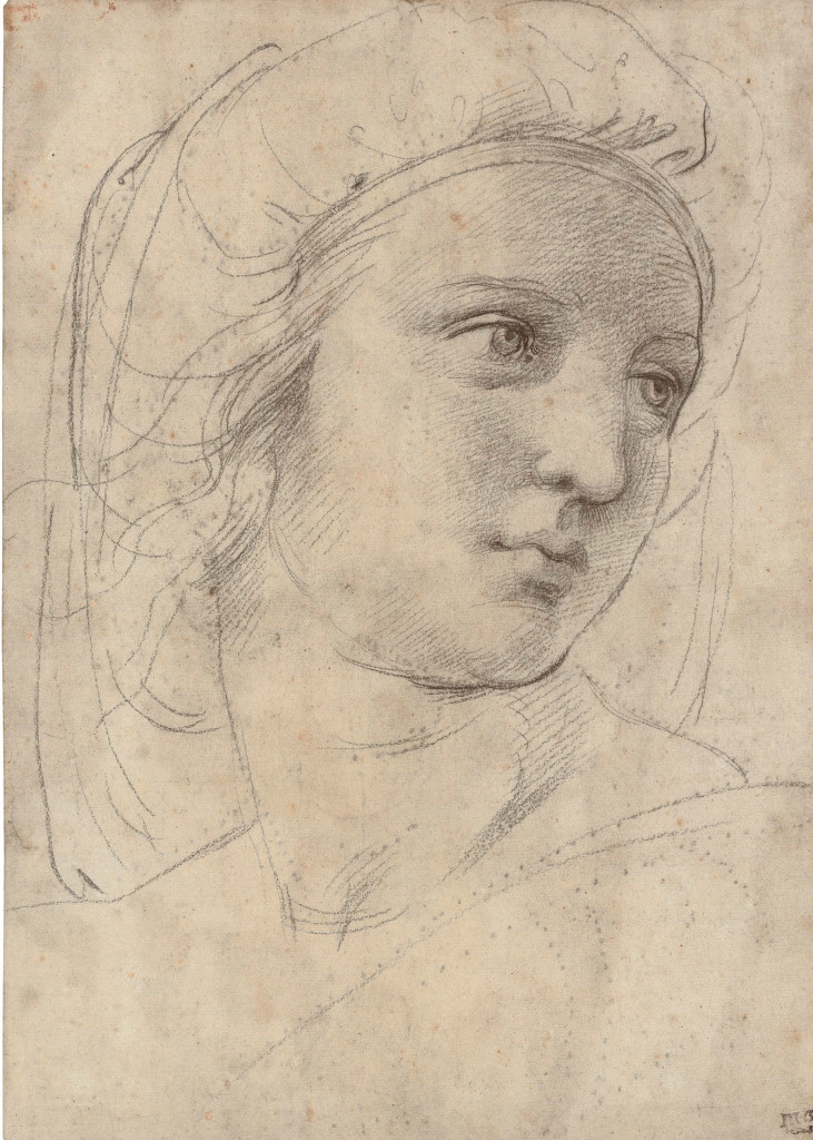 Raphael, Head of a Muse. Black chalk, 30.5 x 22.2 cm.