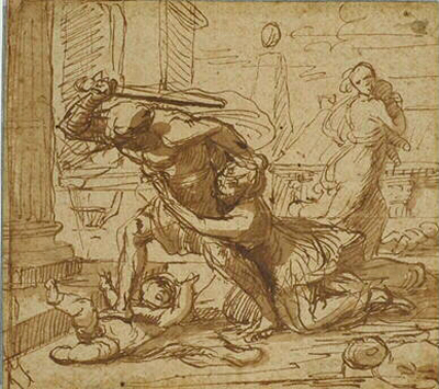 4-21 Nicolas Poussin, The Massacre of the Innocents, ca. 1628. Pen and ink, wash, 14.6 x 16.9 cm. Musée des Beaux-Arts, Lille.
