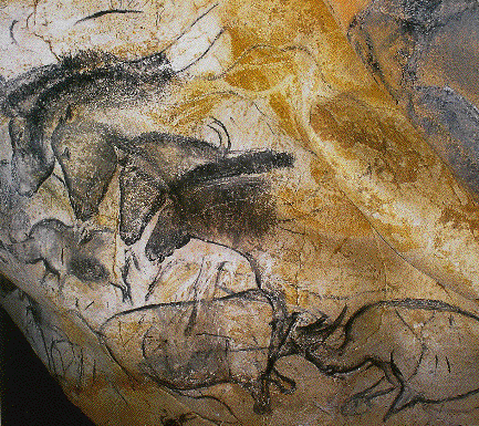 1-1 Panel of Horses, ca. 30,000 B.C. Chauvet Cave, France.