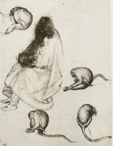 2-6 Pisanello, Seated Pilgrim and Four Monkeys. Pen and ink, traces of black chalk, 25.5 x 18.8 cm. Musée du Louvre, Paris.